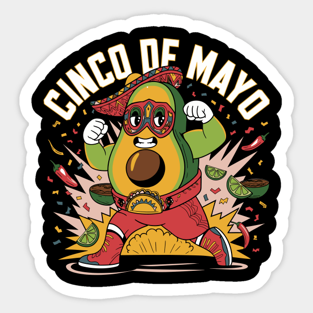 Funny Avocado Wrestler Design Cinco de Mayo Costume Men Women Sticker by ism's Store
